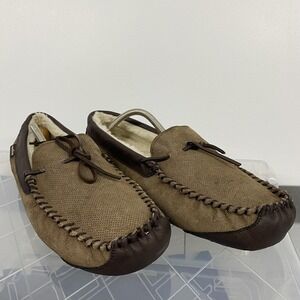 Goodyear‎ Slippers Shoes Mens Size 10 Brown Suede Moccasin Faux Fur Lined Indoor